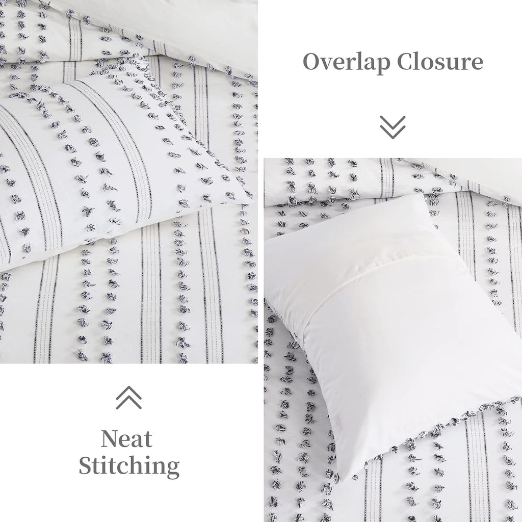 100% Cotton Queen Size 3Pcs Yarn-Dyed Tufted Dots Jacquard Duvet Cover Set S37515