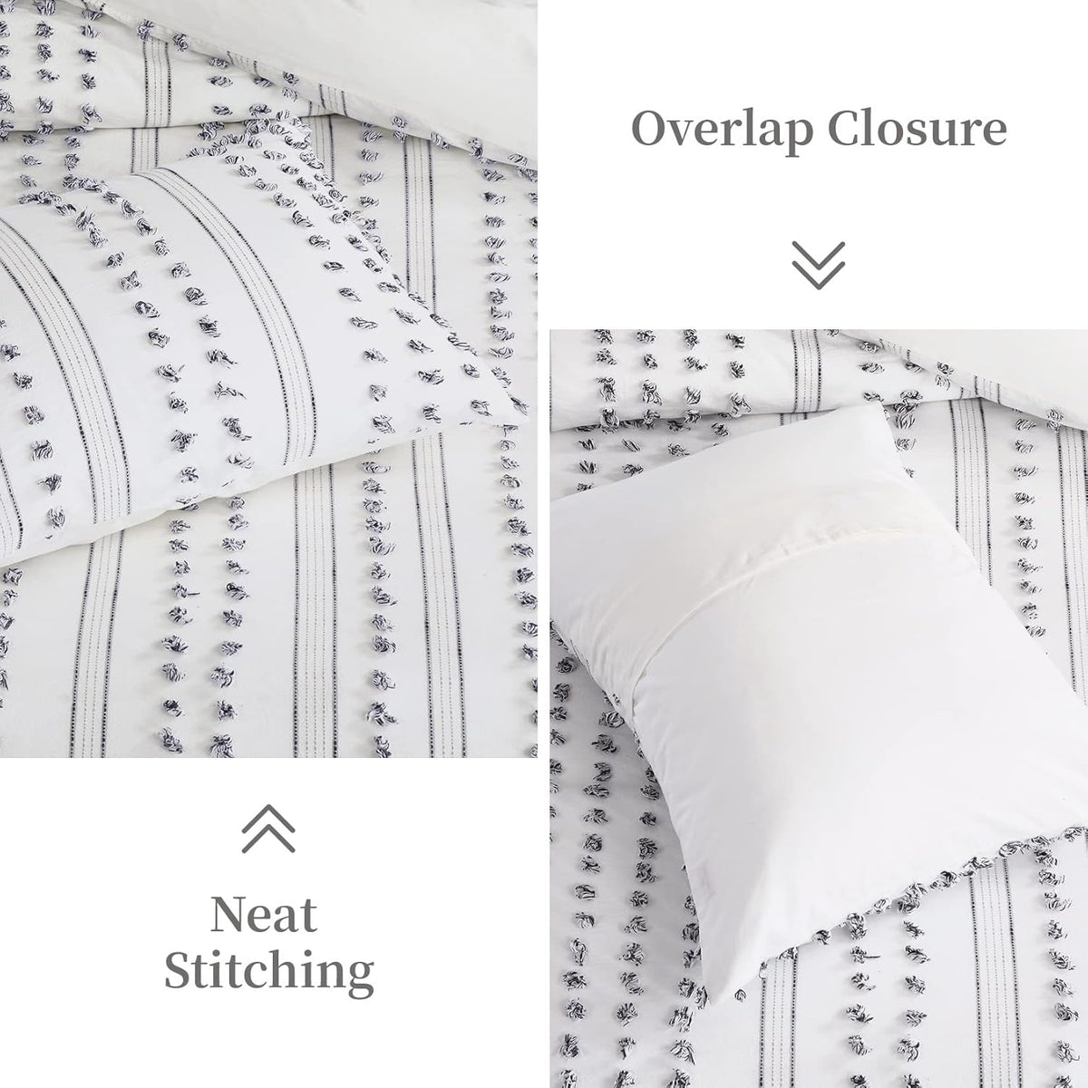 100% Cotton Queen Size 3Pcs Yarn-Dyed Tufted Dots Jacquard Duvet Cover Set S37515