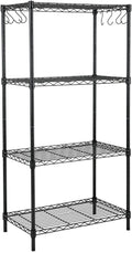 4-Shelf Steel Wire Shelving Unit with 8 Hooks, Black, Pack of 2 D34185