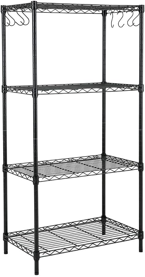 4-Shelf Steel Wire Shelving Unit with 8 Hooks, Black, Pack of 2 D34185