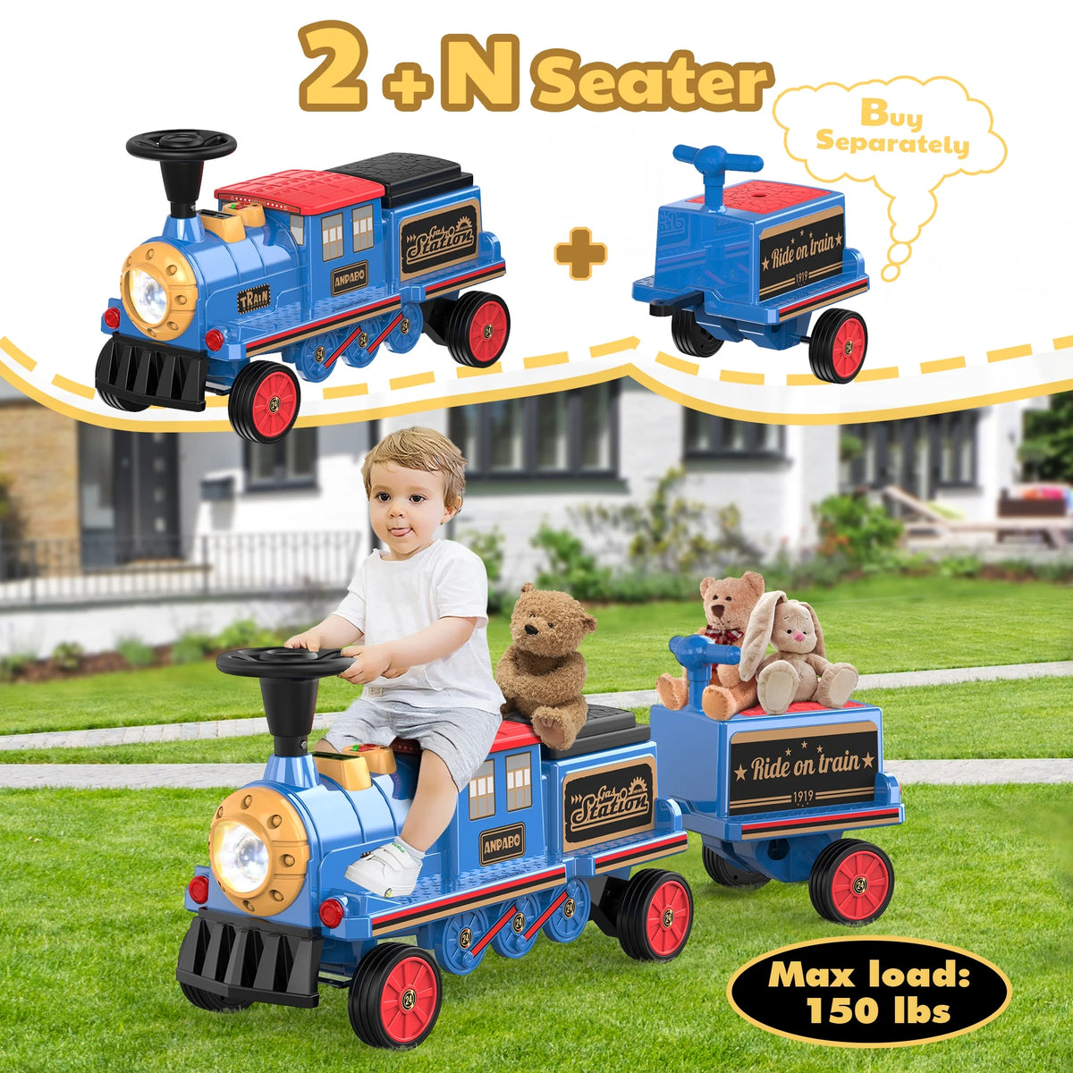 12 Volt 2 Seater Kids Ride on Train with Storage Box O9914