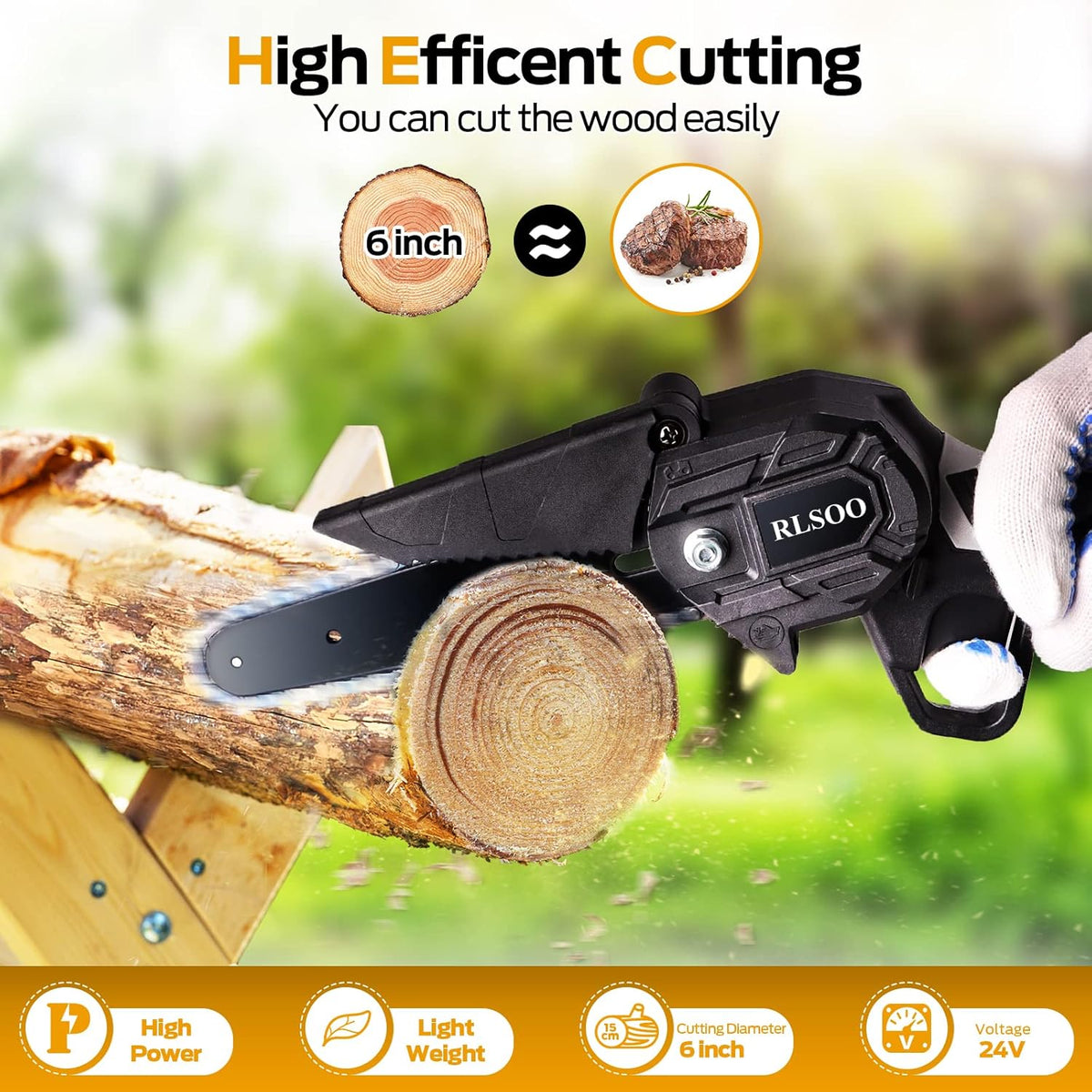 6 Inch 24V Cordless Mini Chainsaw with 2 Batteries and 2 Chains Y710