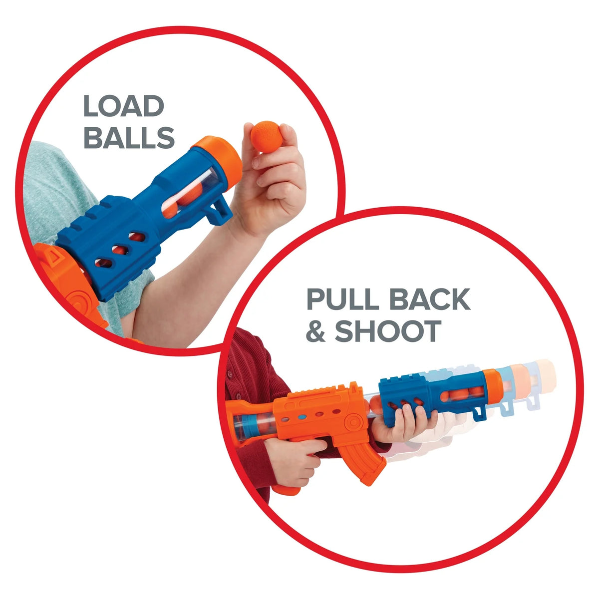 2pk 24ct Soft Foam Balls and 2 Pump Action Blaster Guns with Standing Shooting Target L360