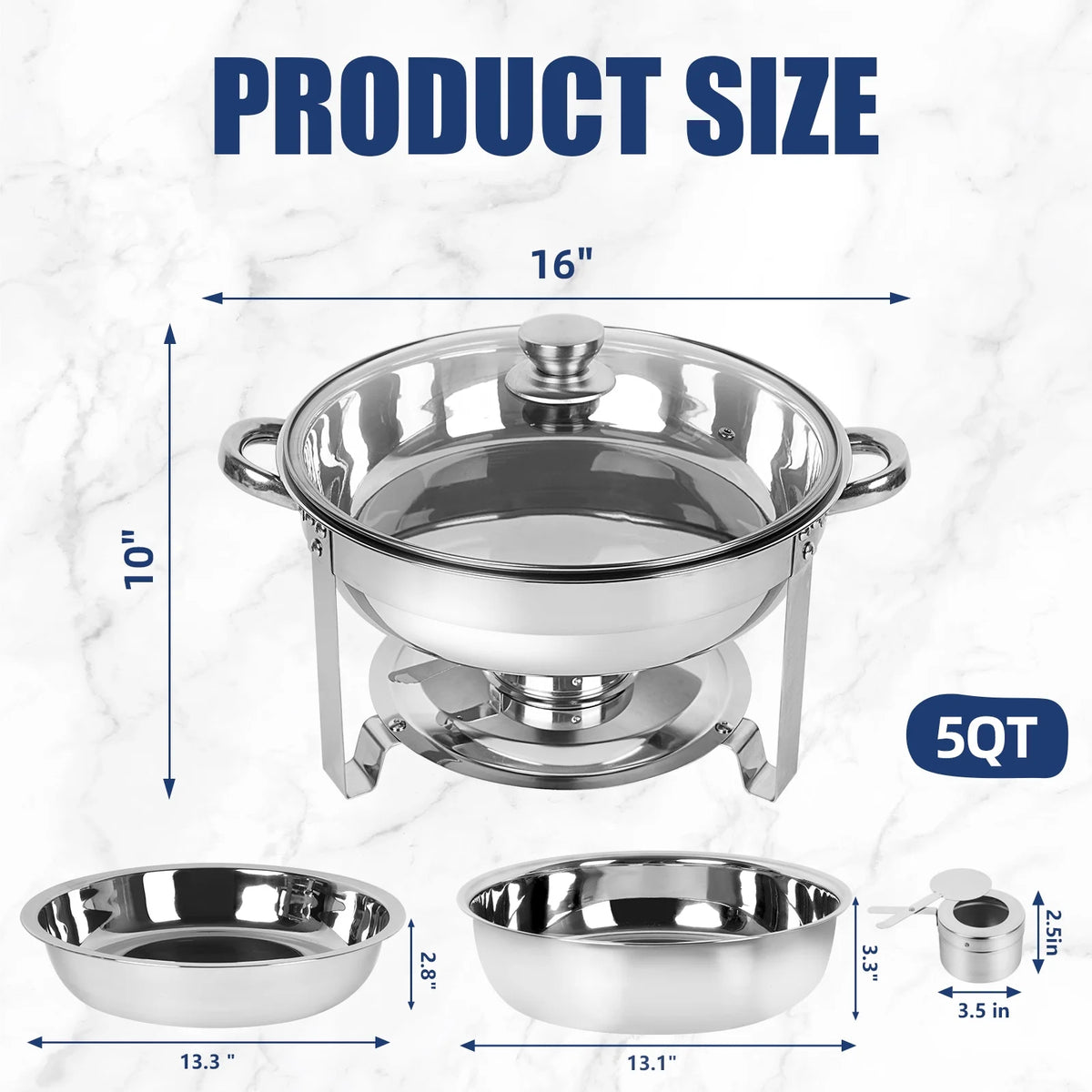 5Qt 4 Packs Stainless Steel Chafing Dish Set with Glass Lid E27190