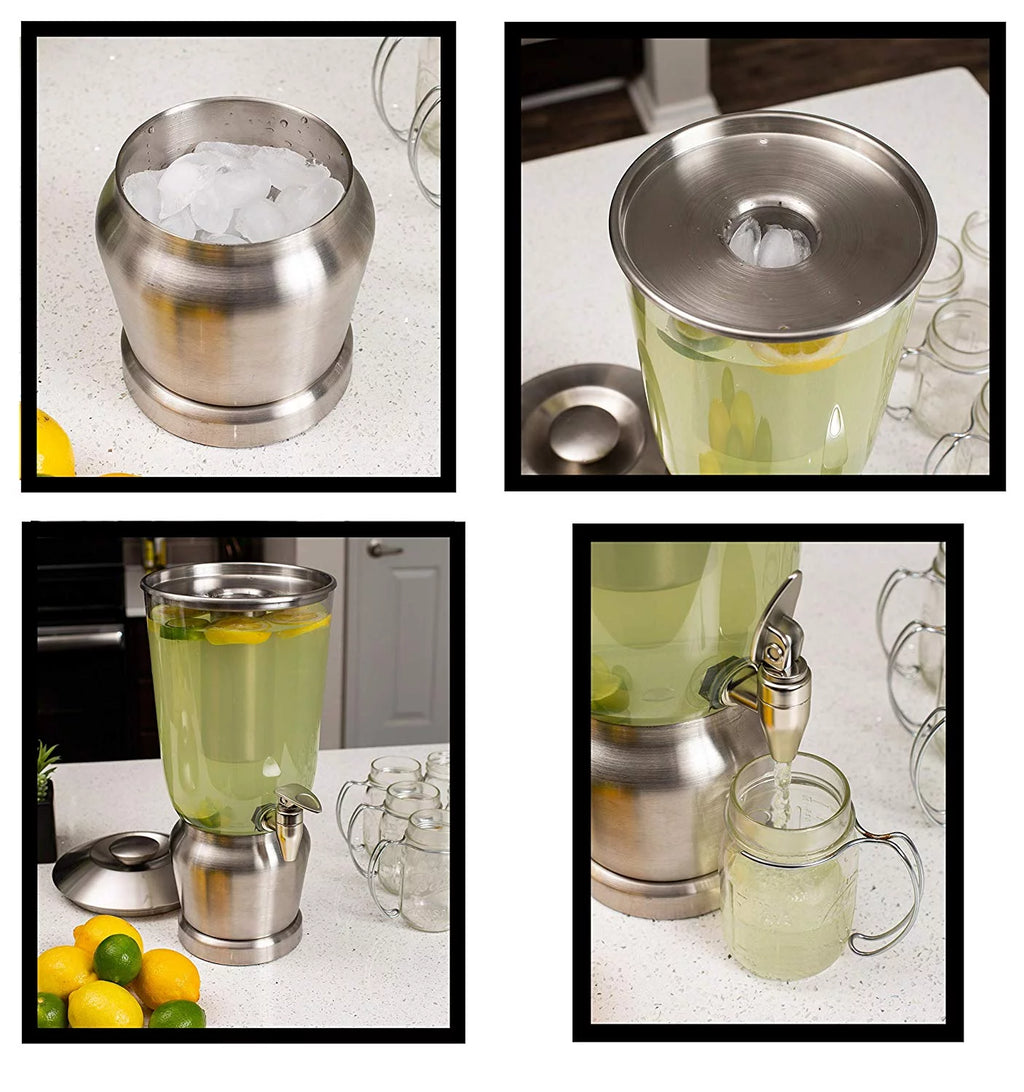 1.5 Gallon Stainless Steel Beverage Dispenser with Ice Container, Stand & Spigot A82966
