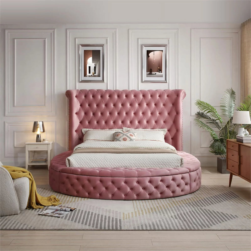 Pink Velvet Upholstered King Bed A909036