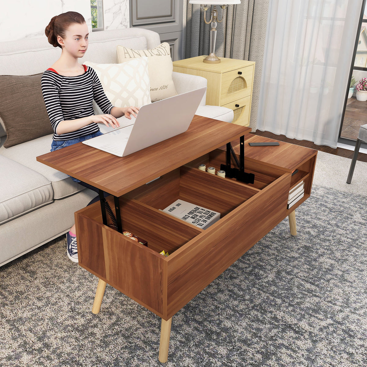 Brown Lift Top Coffee Table with Storage A4326
