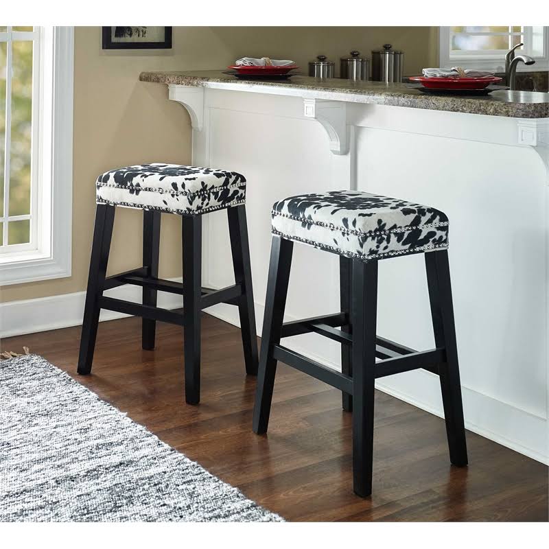 Black Wood Cow Print Bar Stool N86083