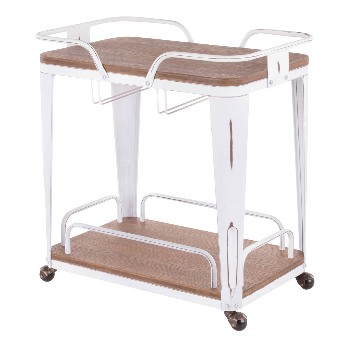 Vintage White Metal Bar Cart with Brown Bamboo V87798
