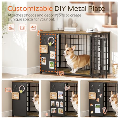 Foldable White and Walnut Wooden Dog Crate Furniture R5668