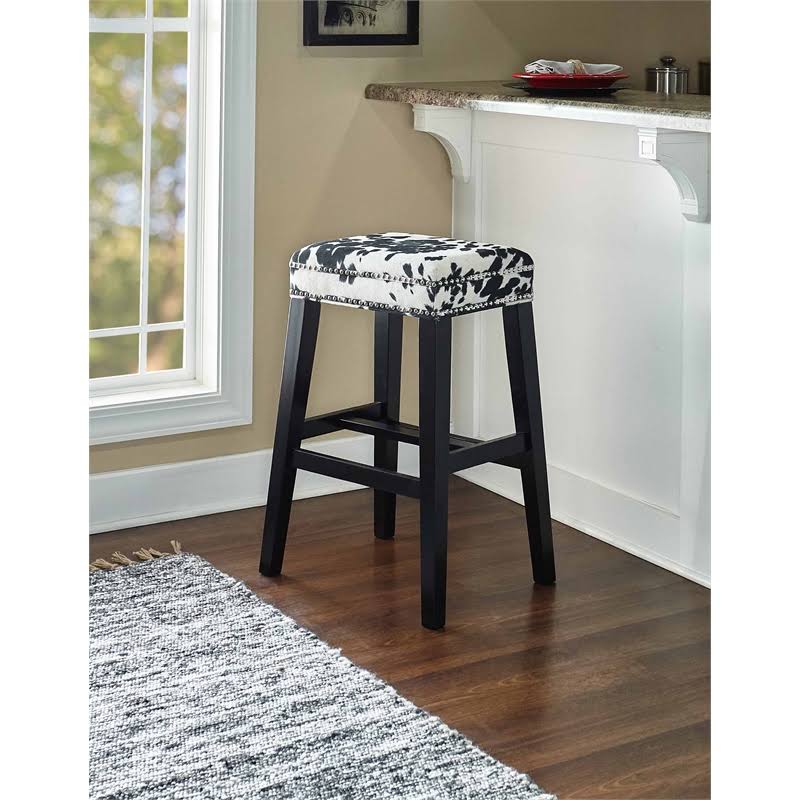 Black Wood Cow Print Bar Stool N86083