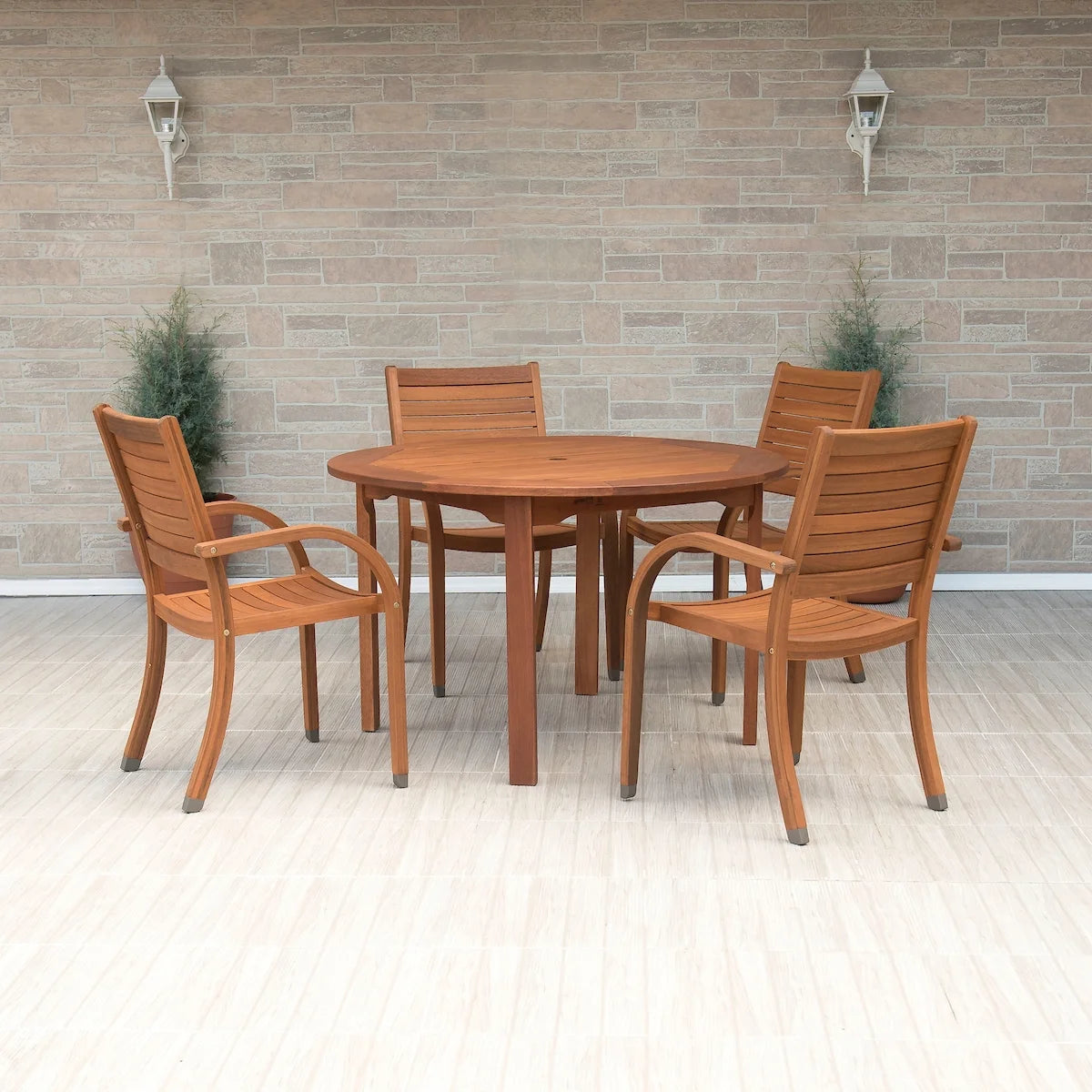 5-Piece Solid Wood Round Patio Dining Set Q7989
