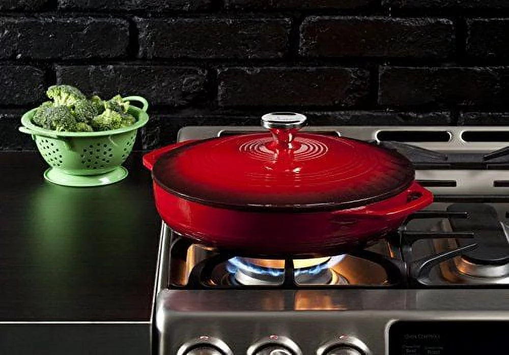 Red Enameled Cast Iron Covered Casserole U532882