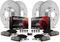 Front and Rear Carbon Fiber Brake Pads with Drilled & Slotted Brake Rotors Kit T2896