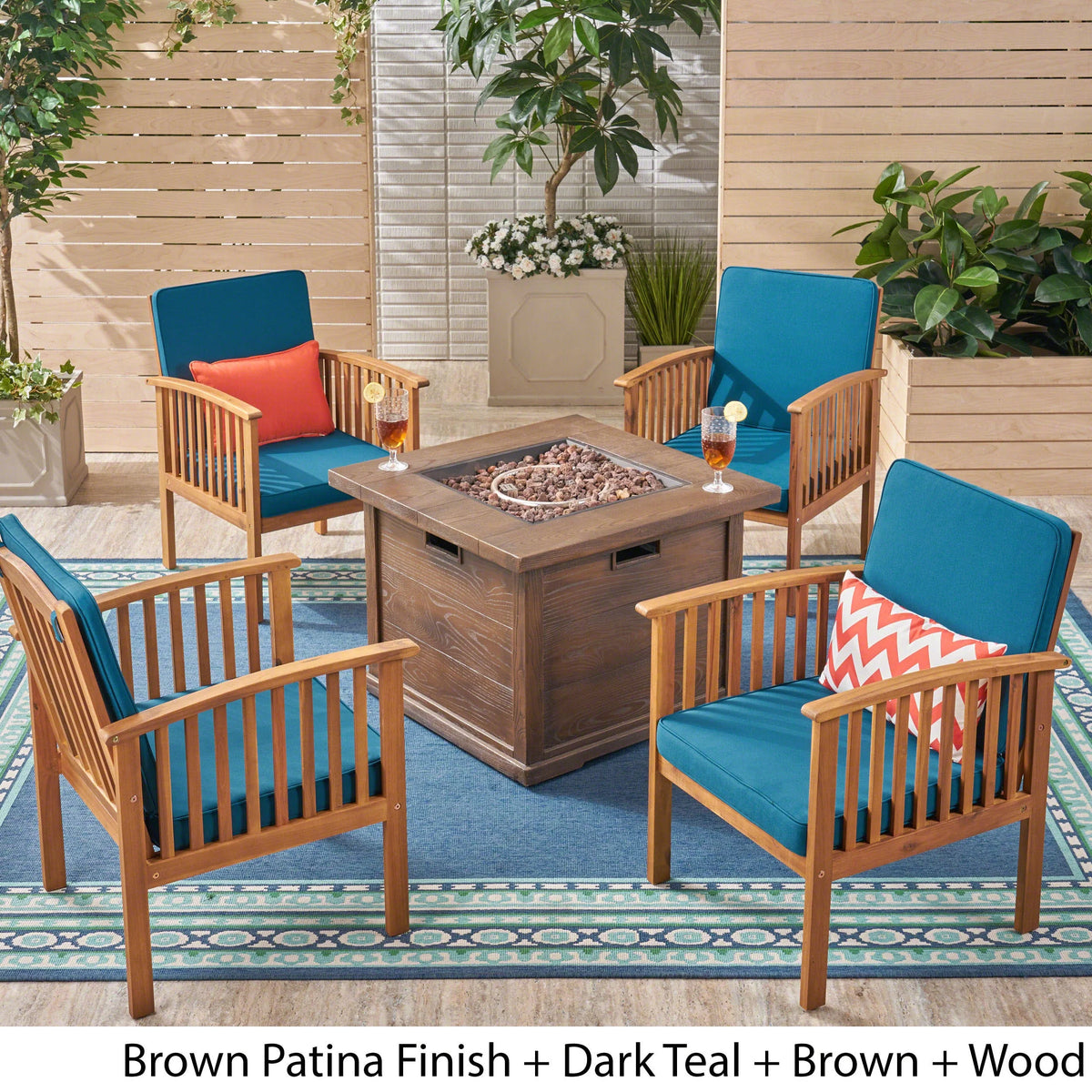 Brown Patina and Dark Teal Acacia Wood Club Chairs M999