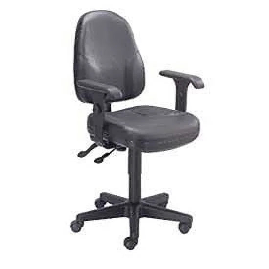 Black Leather Operator Chair with Adjustable T-Arms F924