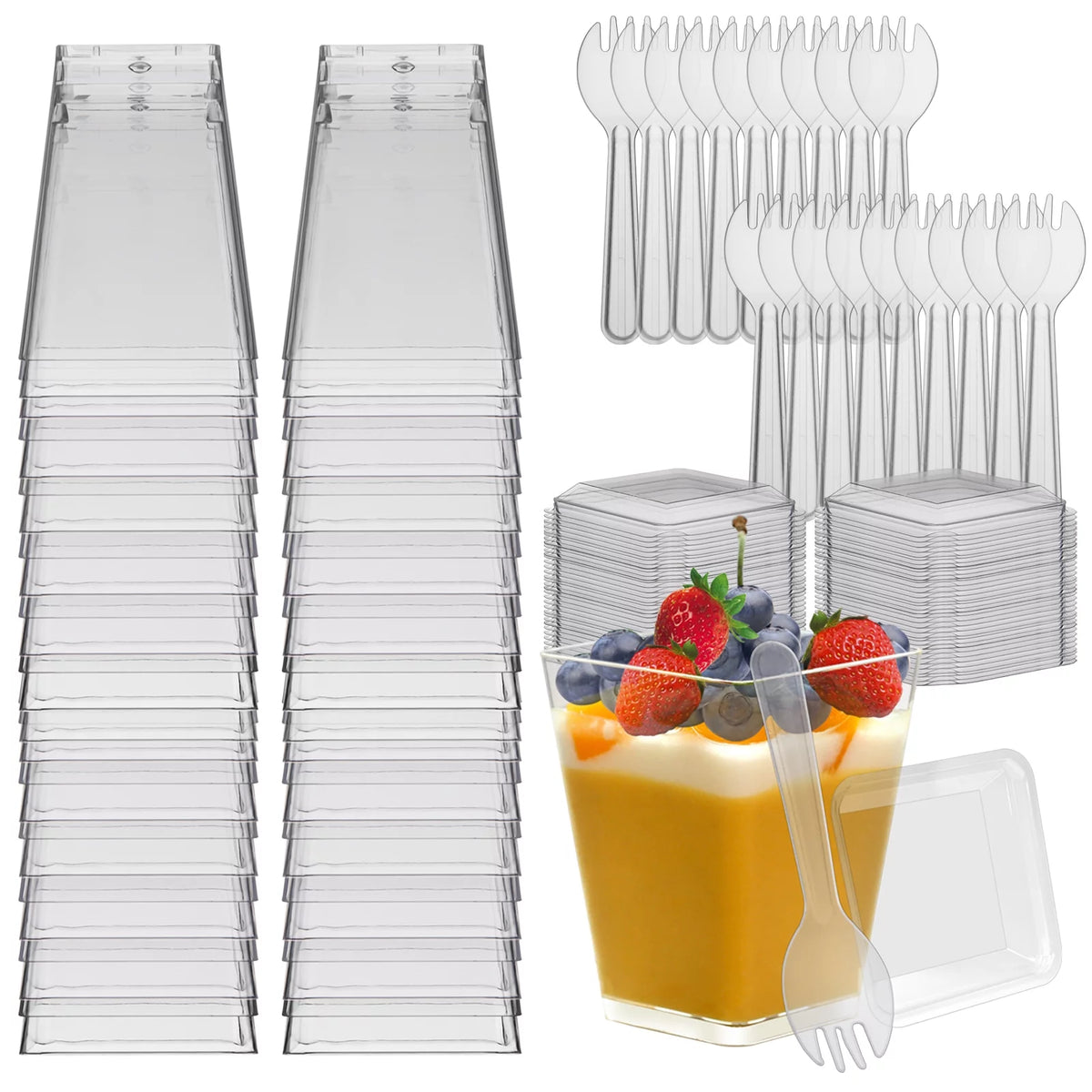 100 Pack 5.4oz Clear Dessert Cups with Lids and Spoons I3058