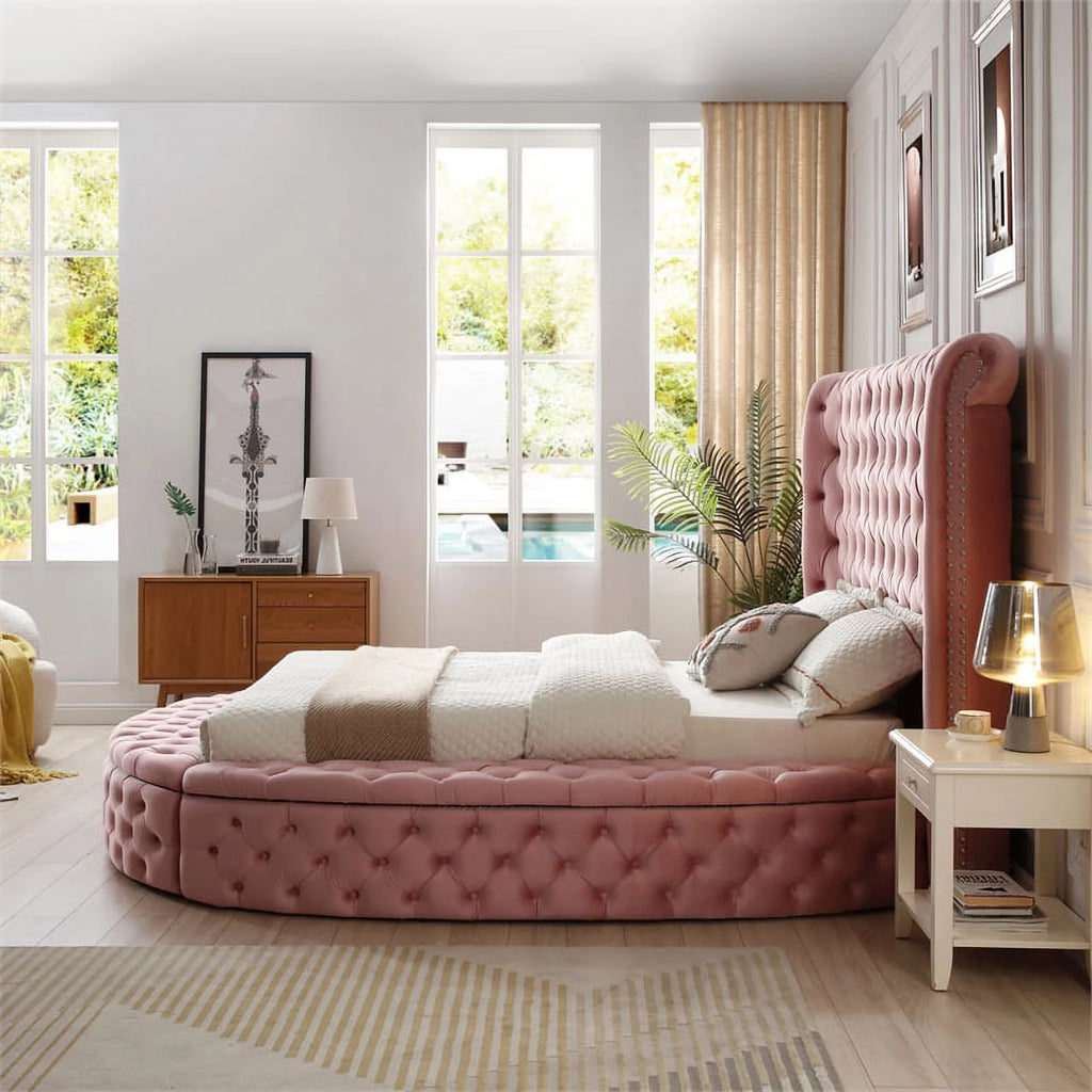 Pink Velvet Upholstered King Bed A909036