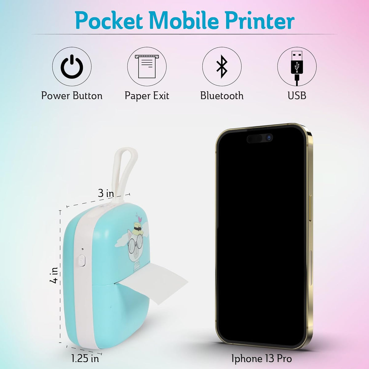 Portable Bluetooth Thermal Sticker Printer (Blue) L40776