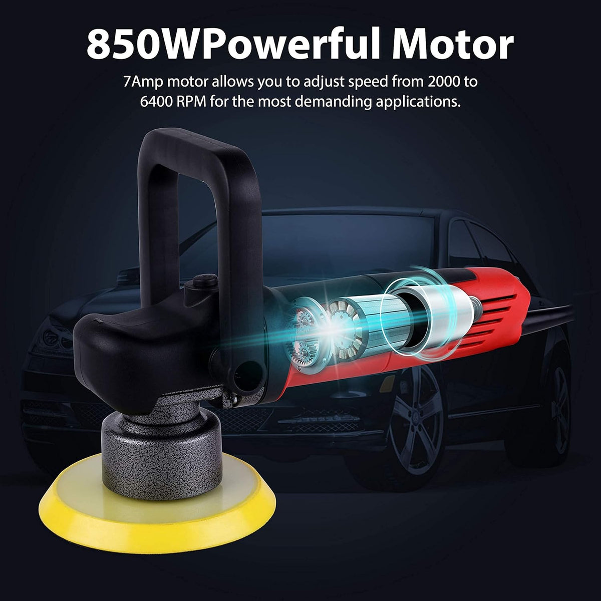 3-Inch Dual Action Car Polisher with 4 Foam and 1 Wool Pads W55069