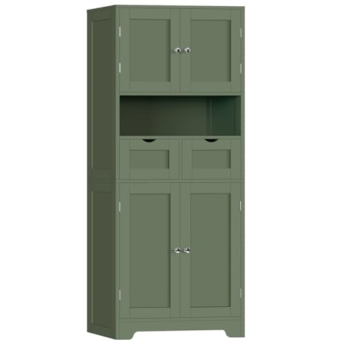 White Tall Bathroom Cabinet with 2 Drawers & 2 Adjustable Shelves & 4 Doors Q454452