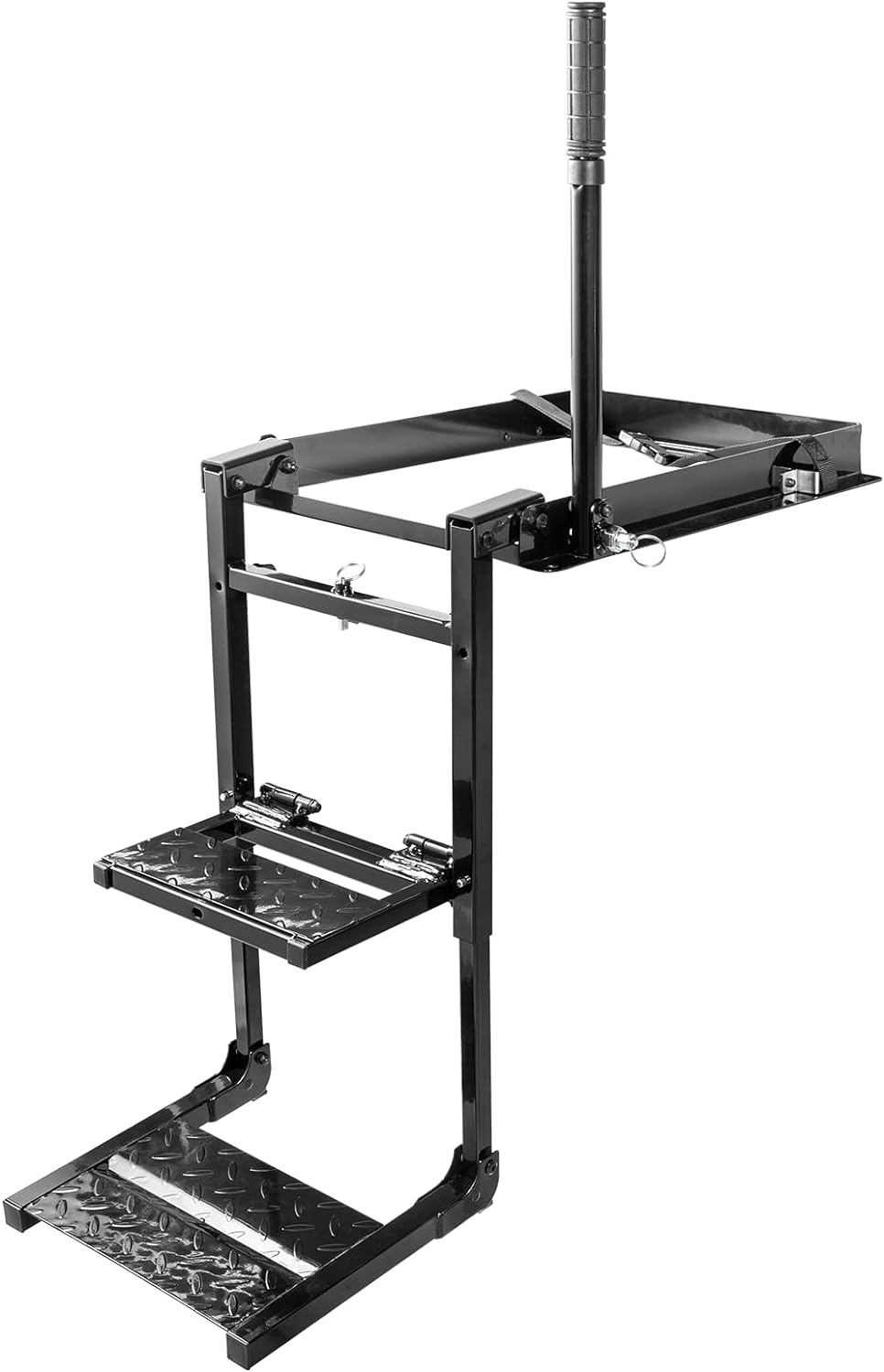 Foldable Retractable Truck Tailgate Step with Telescopic Handrail, Capacity 300 lb I294