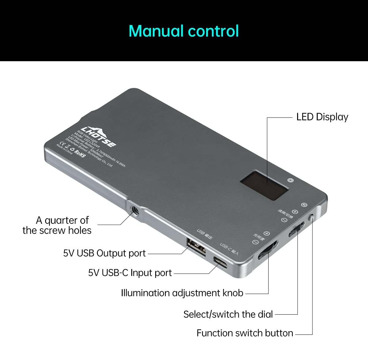RGB Video Light Panel with Rechargeable Battery B23196
