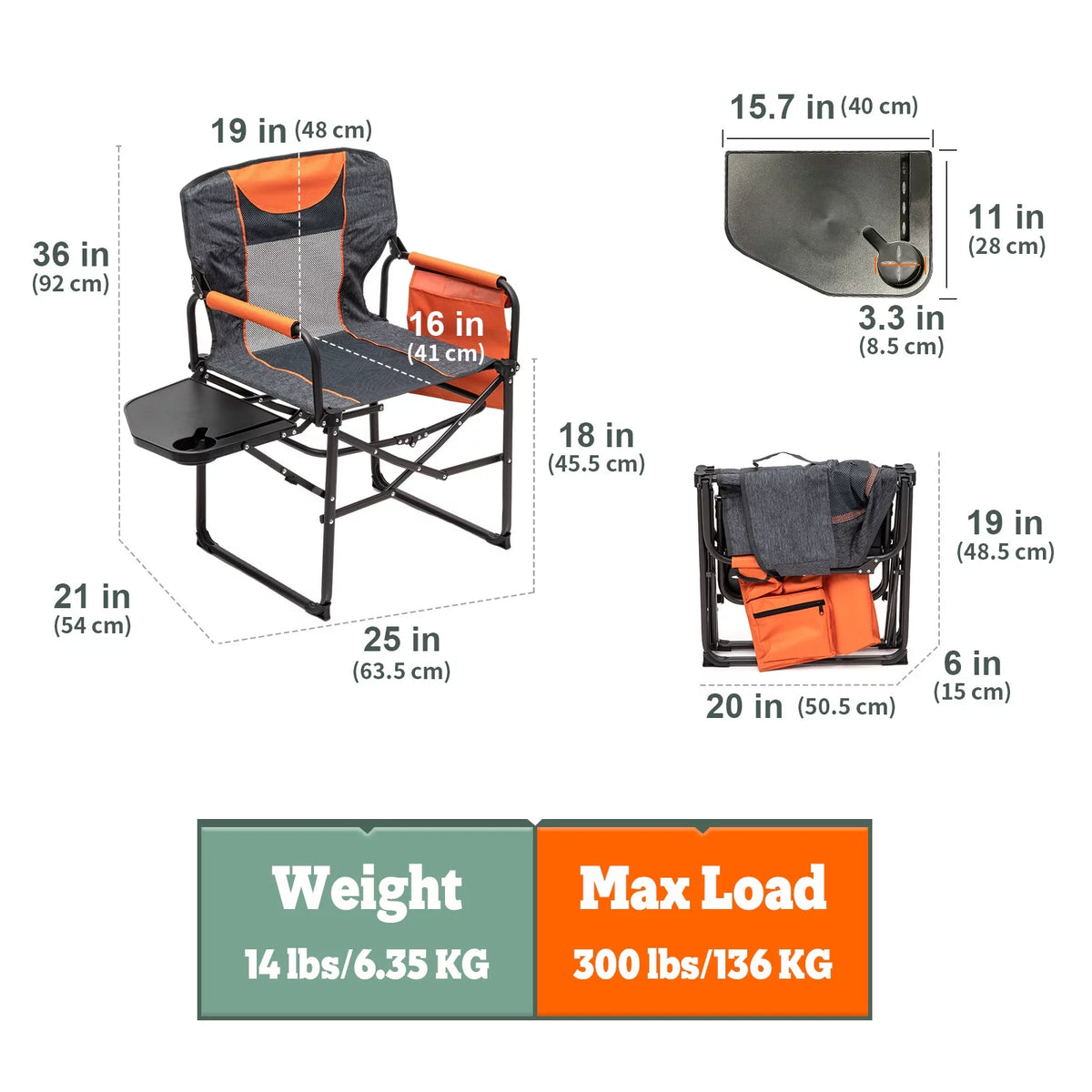 Compact Camping Director Chair with Side Table and Carry Bag C58141