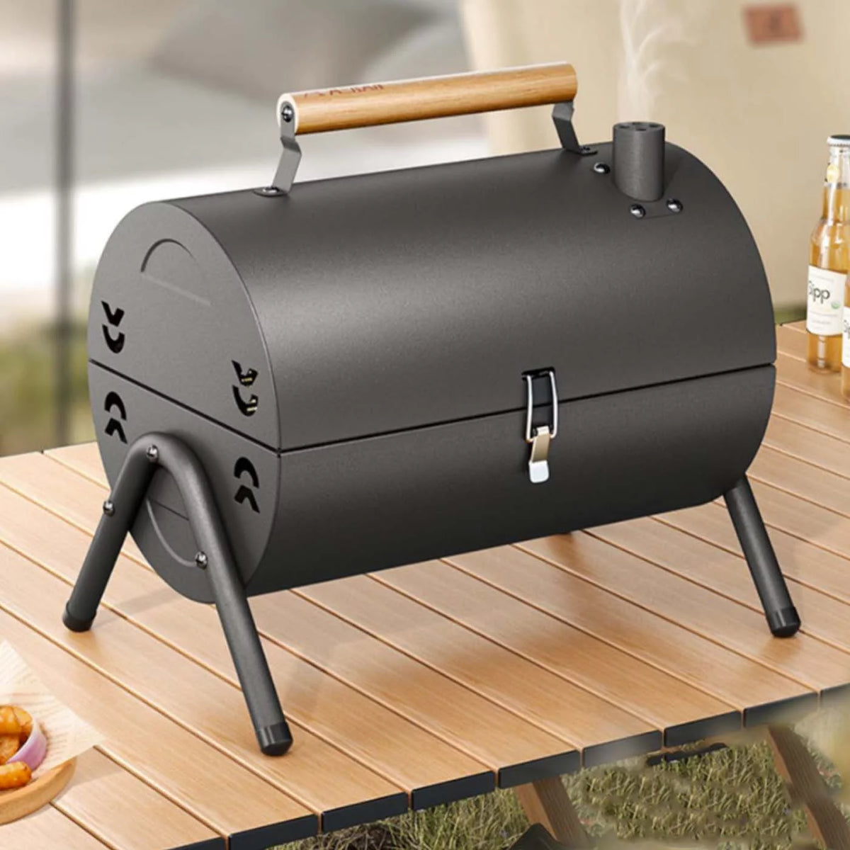 Portable Tabletop Charcoal BBQ Grill Cast Iron Black L63287