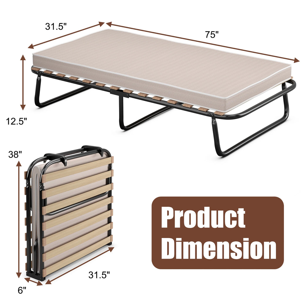 Portable Folding Guest Bed Cot with Memory Foam Mattress Twin Size W441863