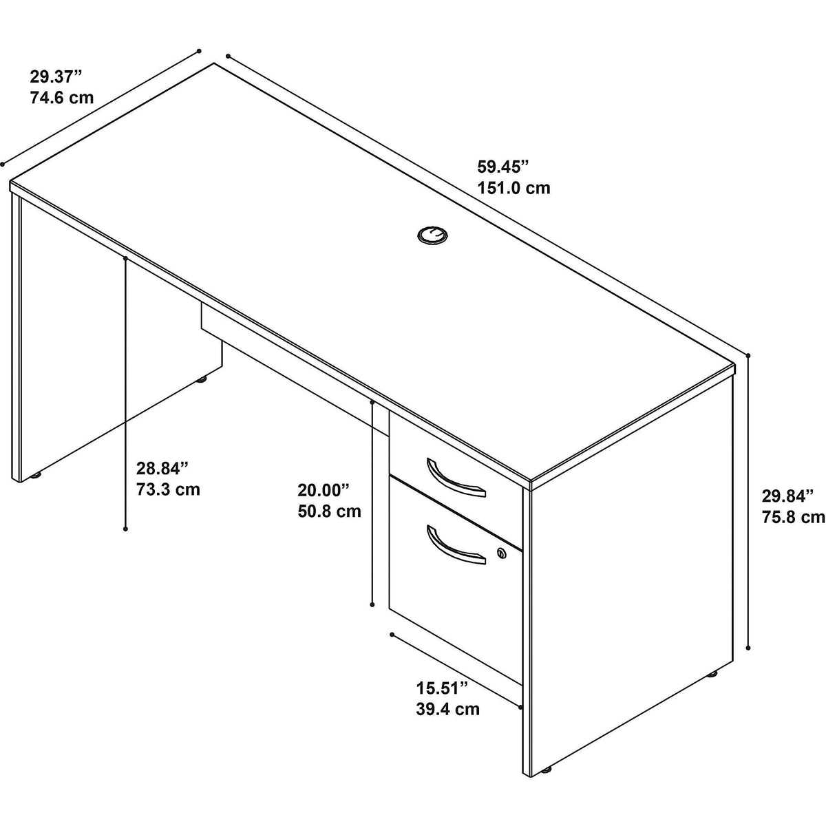 Mocha Cherry Office Desk with Pedestal K8562