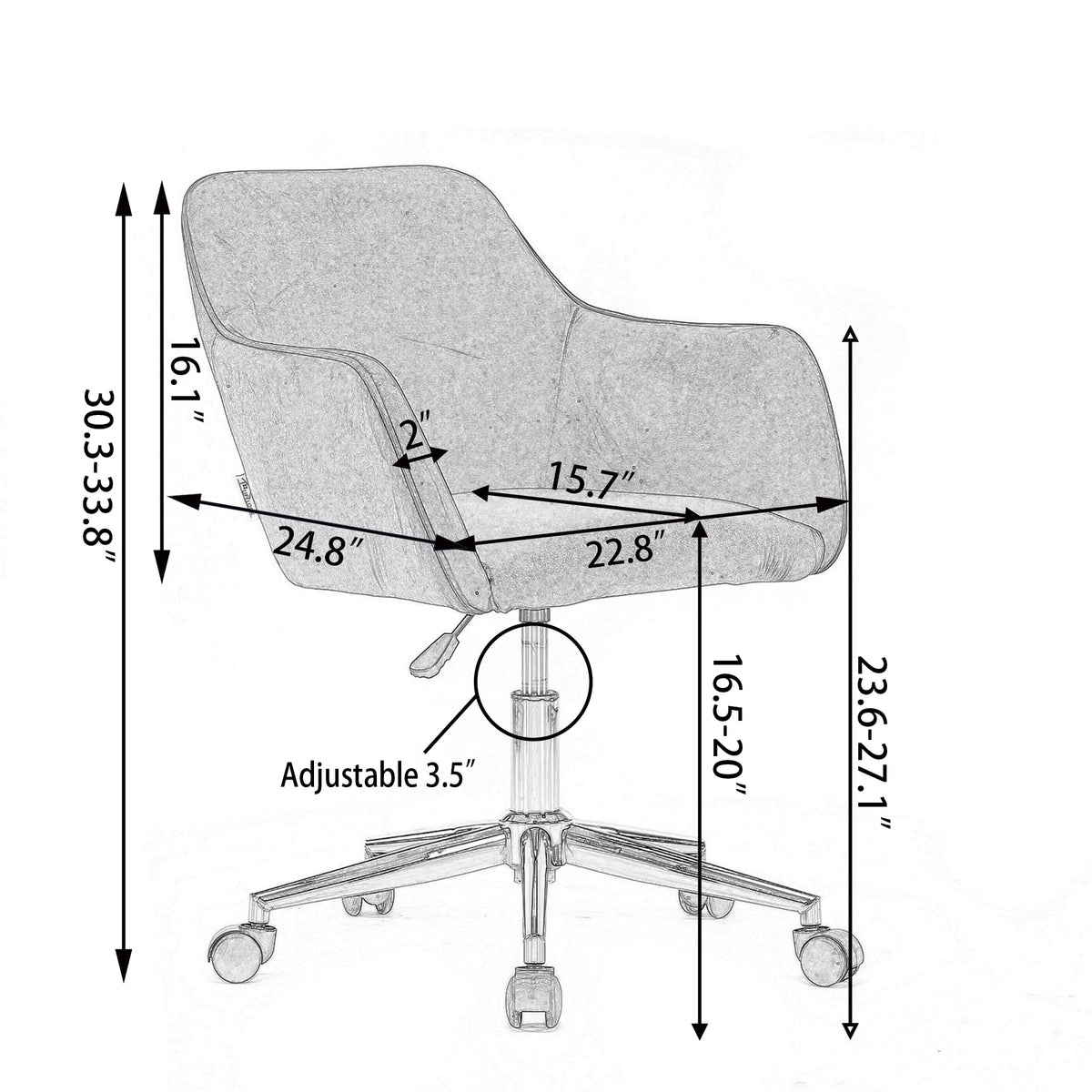 Velvet Adjustable Height Office Chair with Metal Legs and Wheels W620