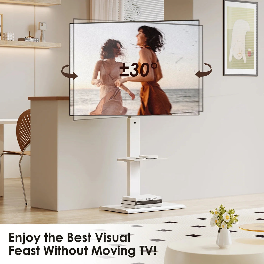 White Floor TV Stand with Mount for 26-65 inch Flat Screen TVs L308