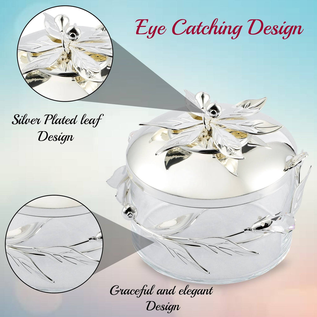 Silver Plated Sugar Bowl Glass Bowl with Spoon H883544