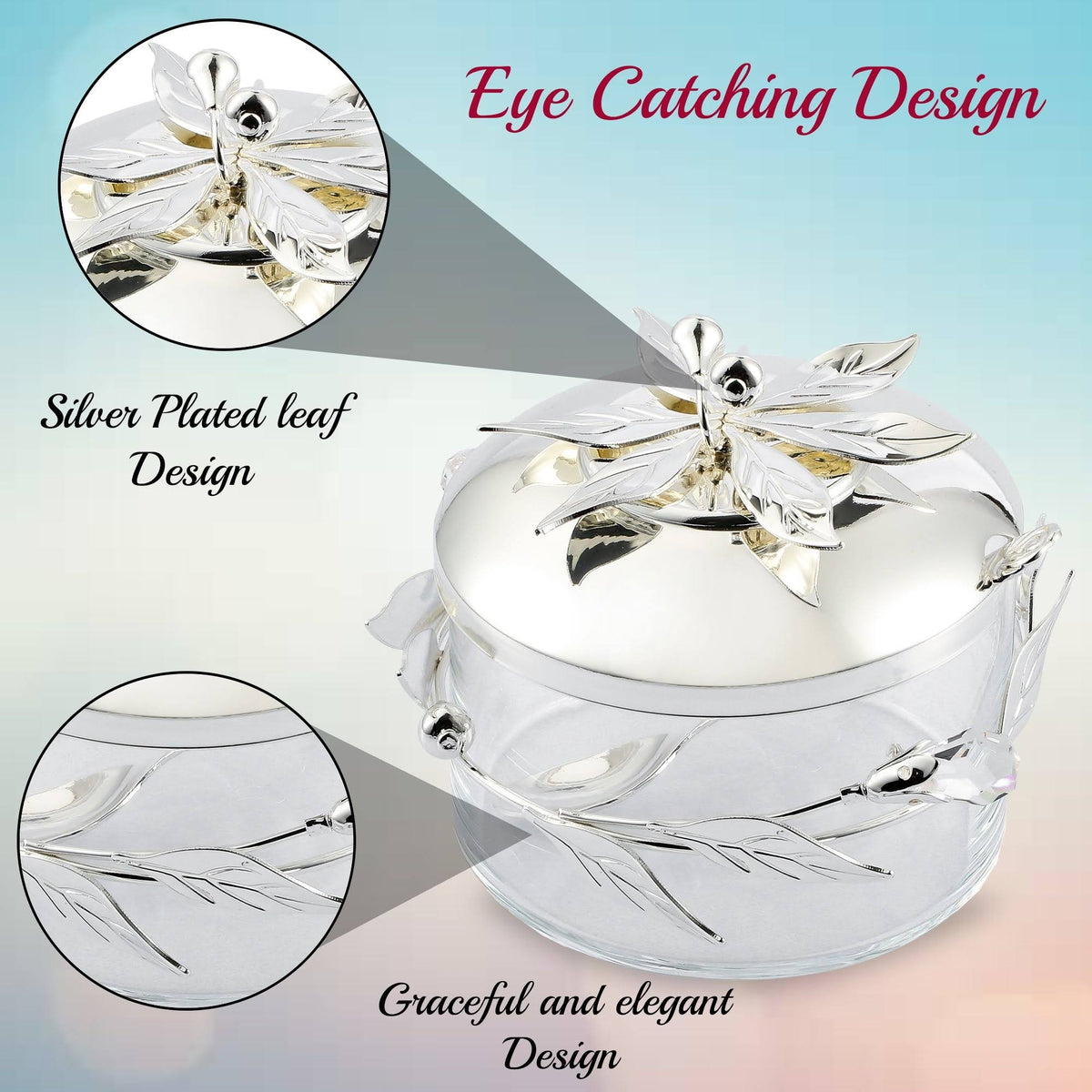 Silver Plated Sugar Bowl Glass Bowl with Spoon H883544