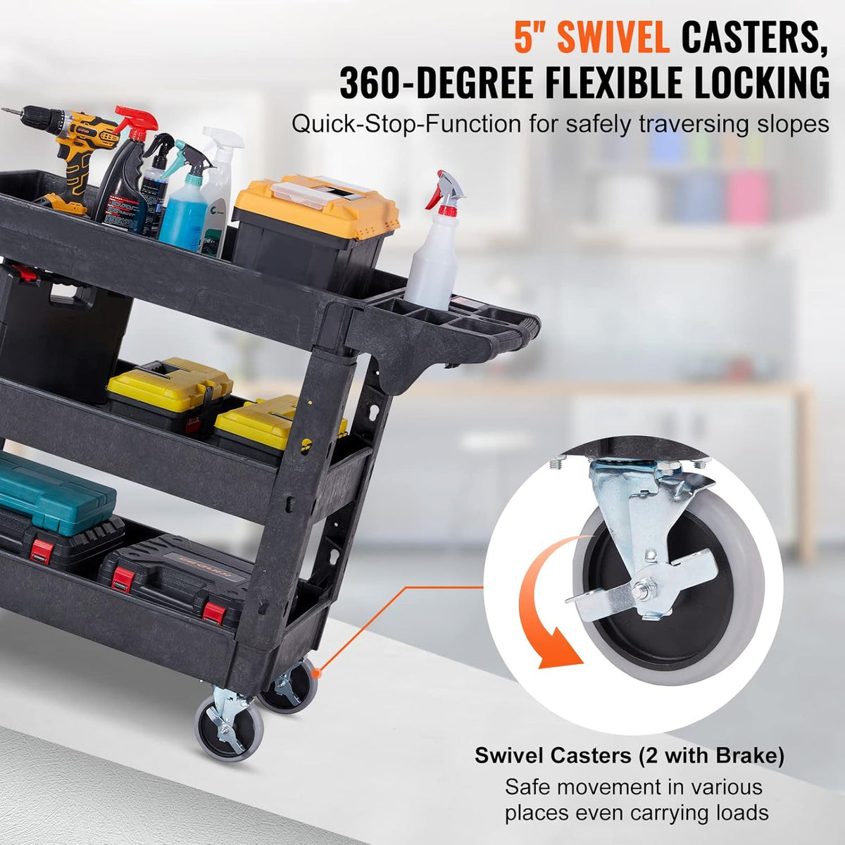 Black 3 Shelf Heavy Duty Utility Cart with Swivel Wheels U379960
