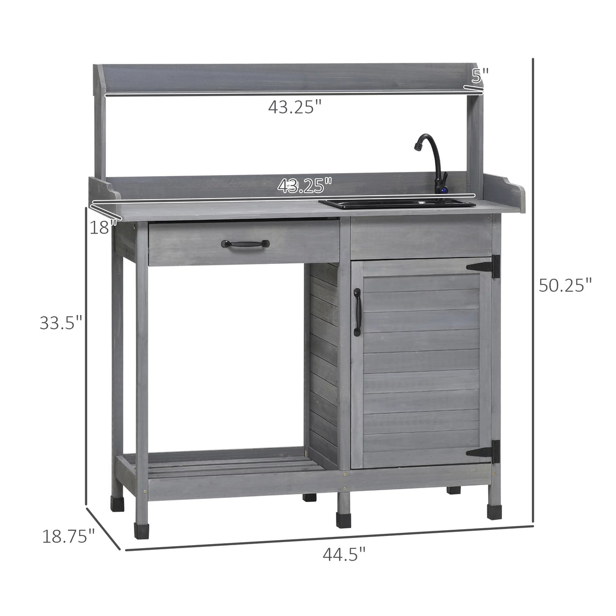 Potting Bench Prep Table with Faucet, Sink, and Storage Cabinet D494