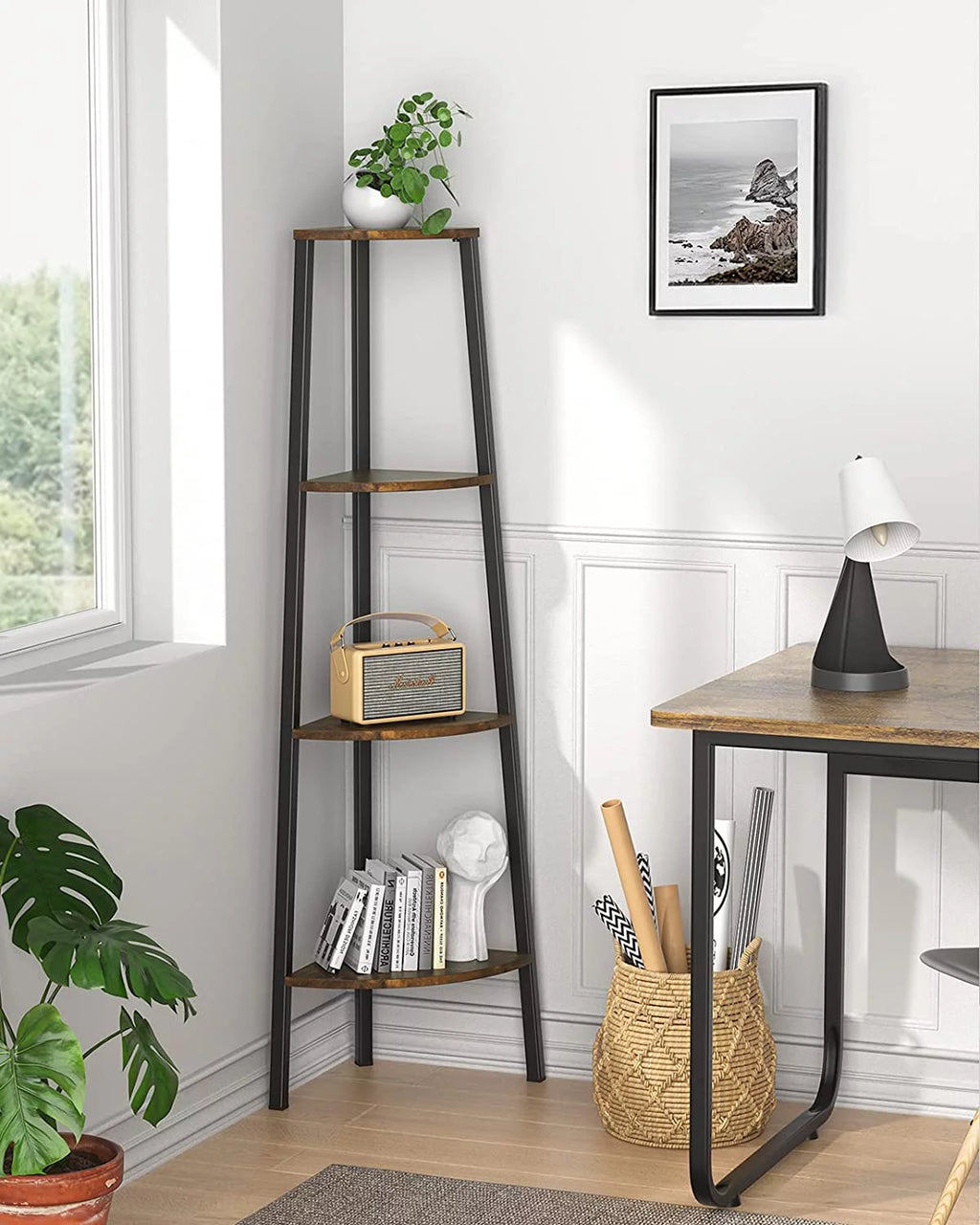 Rustic Brown 4 Tier Corner Bookshelf X239