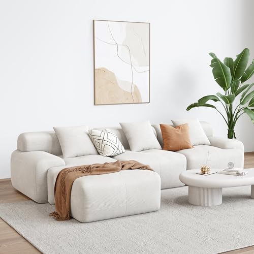 Green Corduroy L-Shaped Sectional Sofa with Ottoman T828920