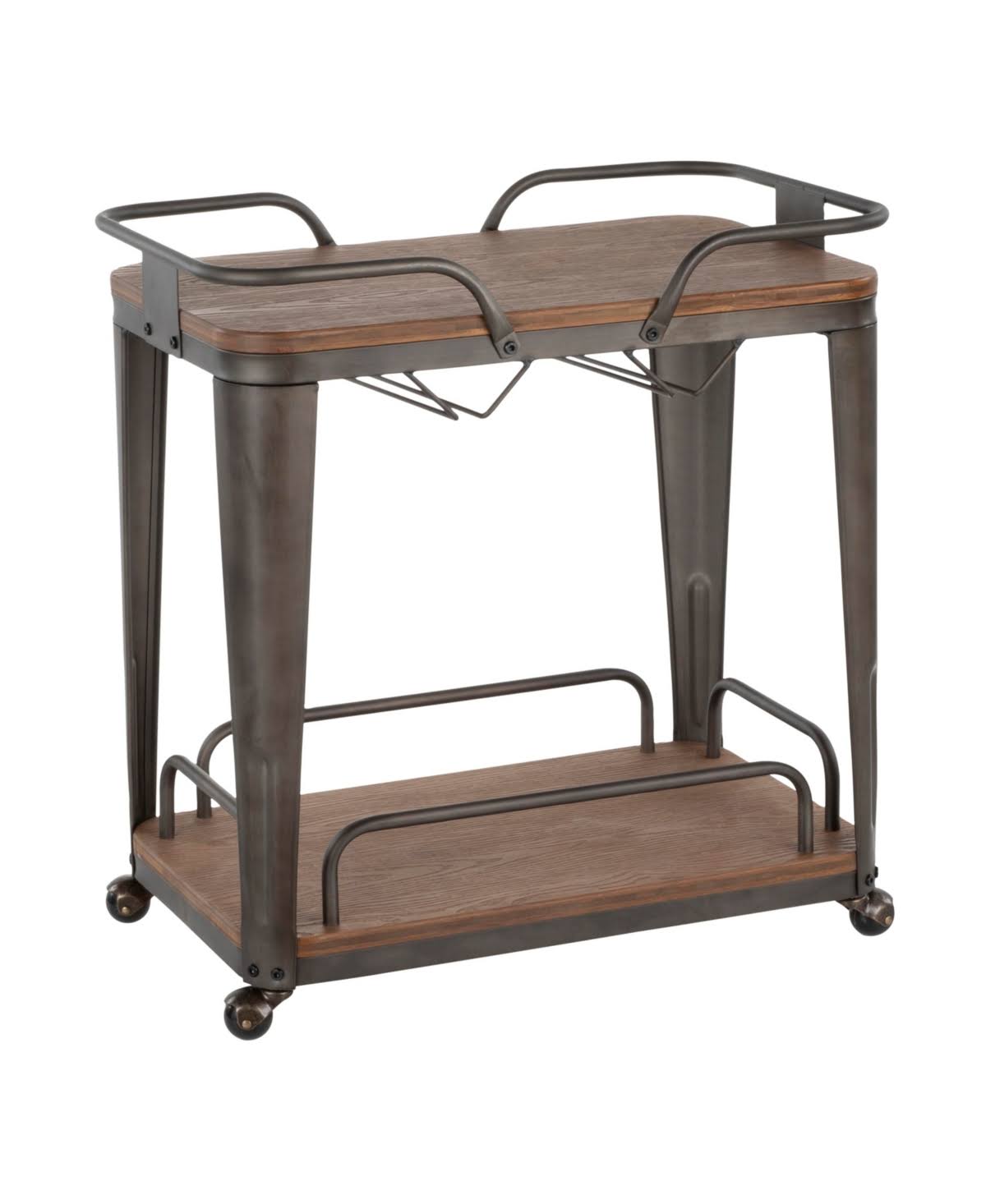 Vintage White Metal Bar Cart with Brown Bamboo V87798