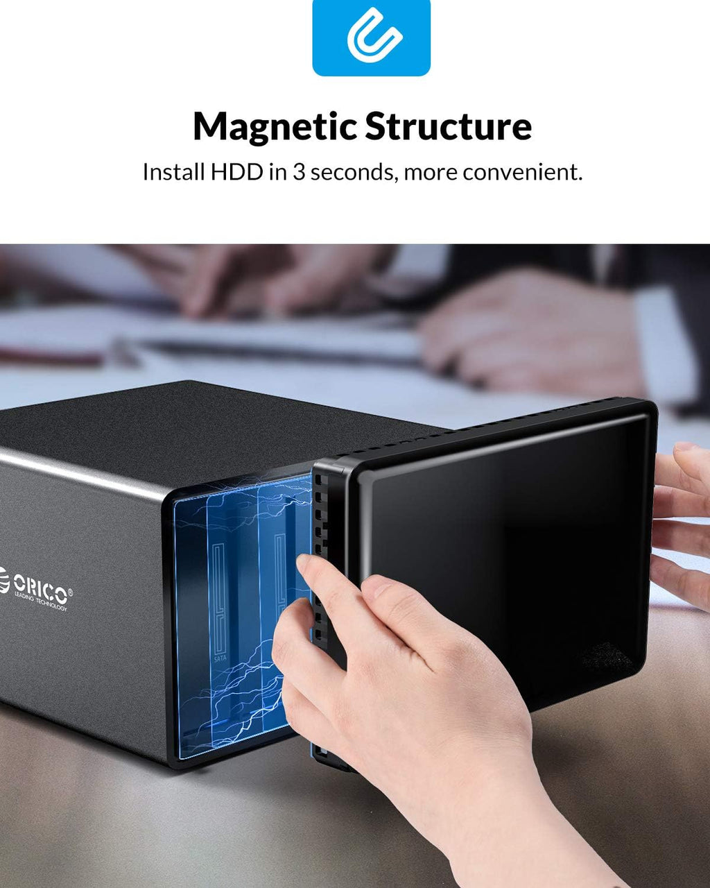5 Bay Hard Drive Enclosure Magnetic Aluminum USB 3.0 to SATA for 3.5 inch HDD Tool Free Storage Case J47351