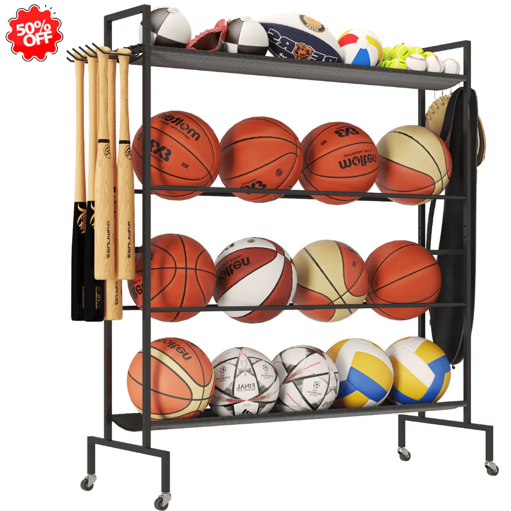 4 Tier Rolling Ball Storage Organizer with Hooks F142