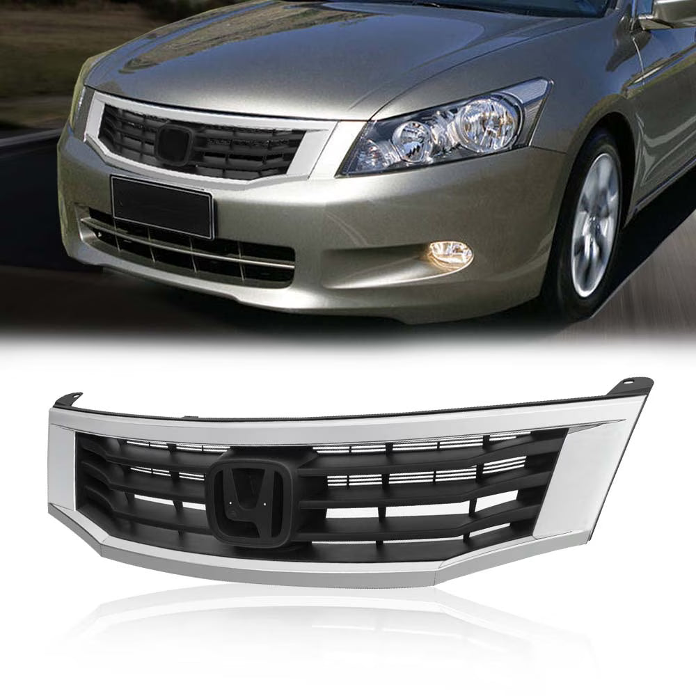 Chrome Front Bumper Hood Upper Grille Grill Trim for 2008-2010 Honda Accord Sedan 4-Door U4547
