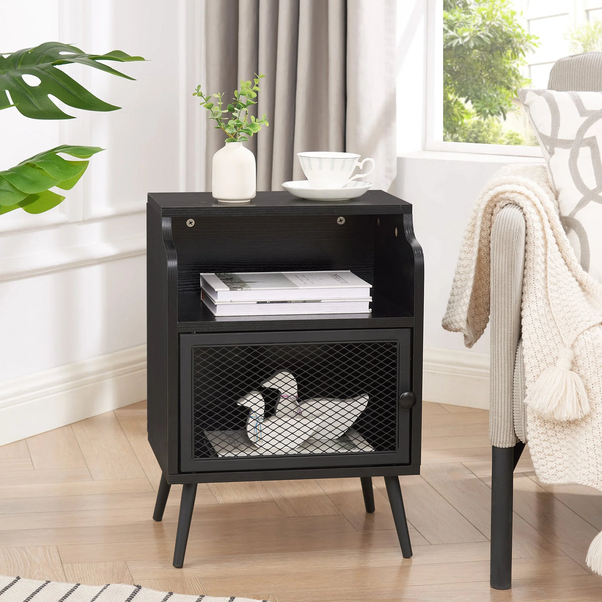 Set of 2 Black Nightstand with Storage Cabinet S843495