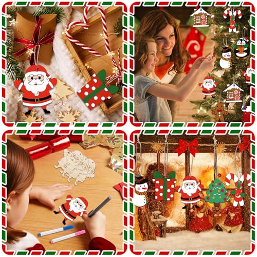 50 Pieces Christmas Wooden Ornaments Blanks Pendants Unfinished Wood Slices Hanging K397