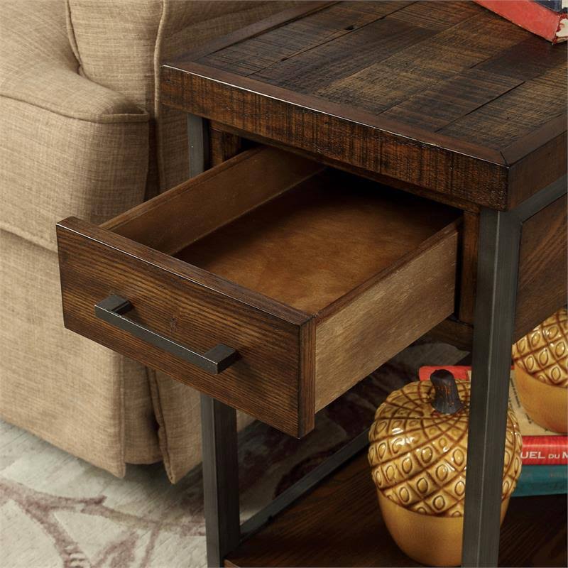 Rustic Metal Frame Side Table in Oak F978788