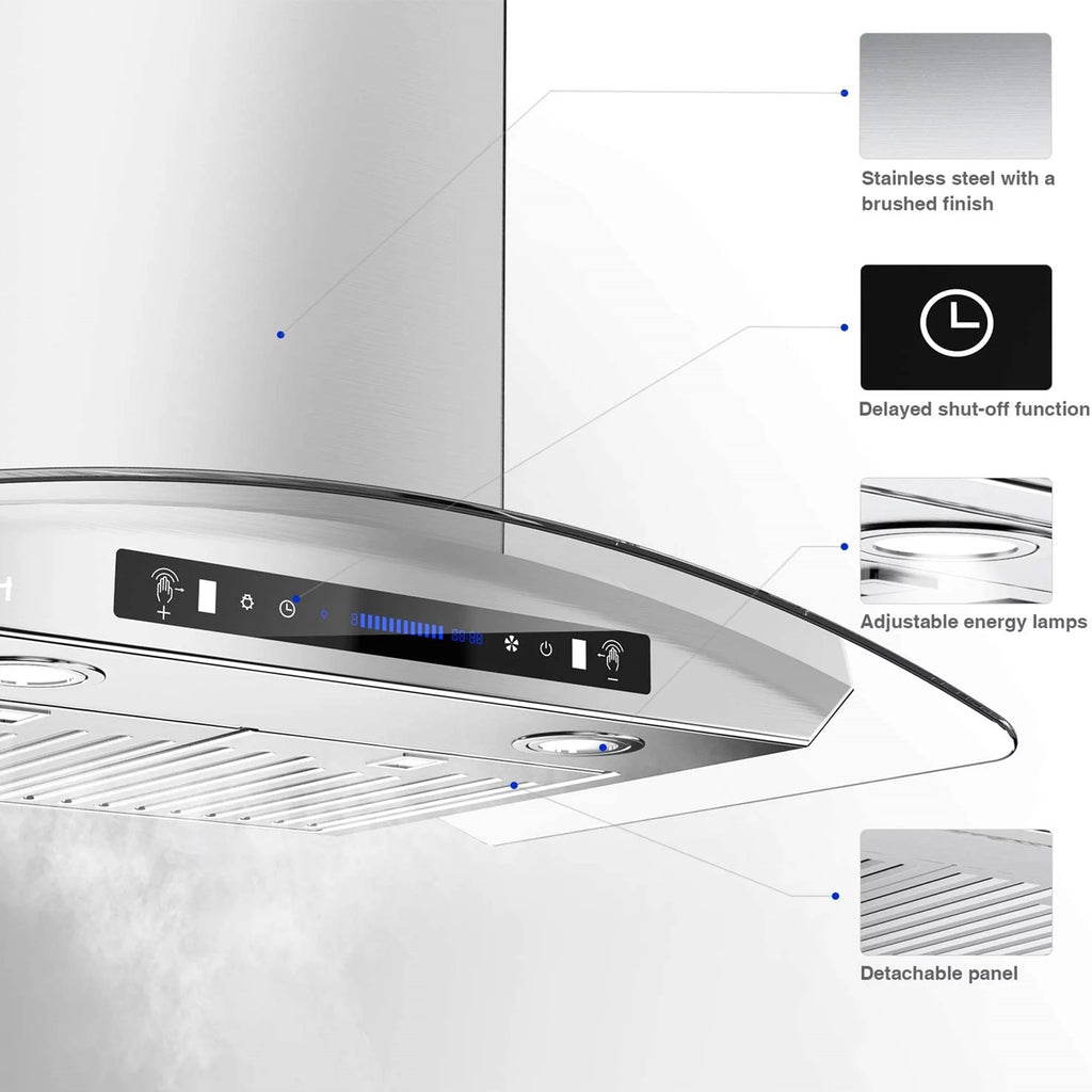 30 Inch Wall Mount Tempered Glass Range Hood U240564