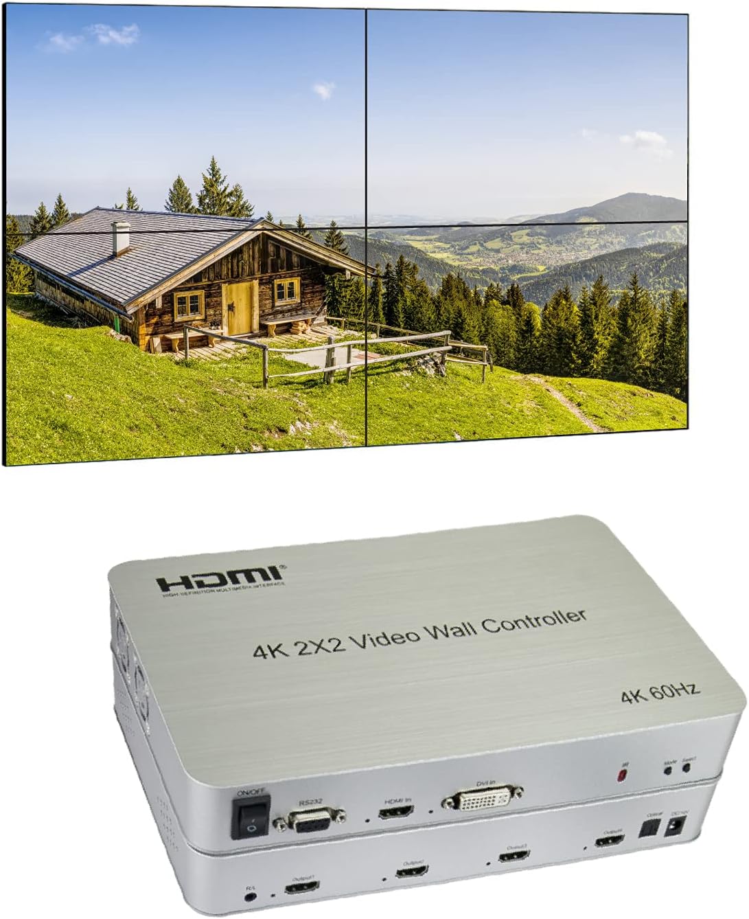 2x2 Video Wall Controller, 4K@60Hz, HDMI 2.0, HDCP 2.2, 90° Rotation, Edge Masking U79042