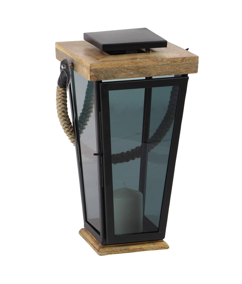 Black Wood and Glass Candle Lantern T3641