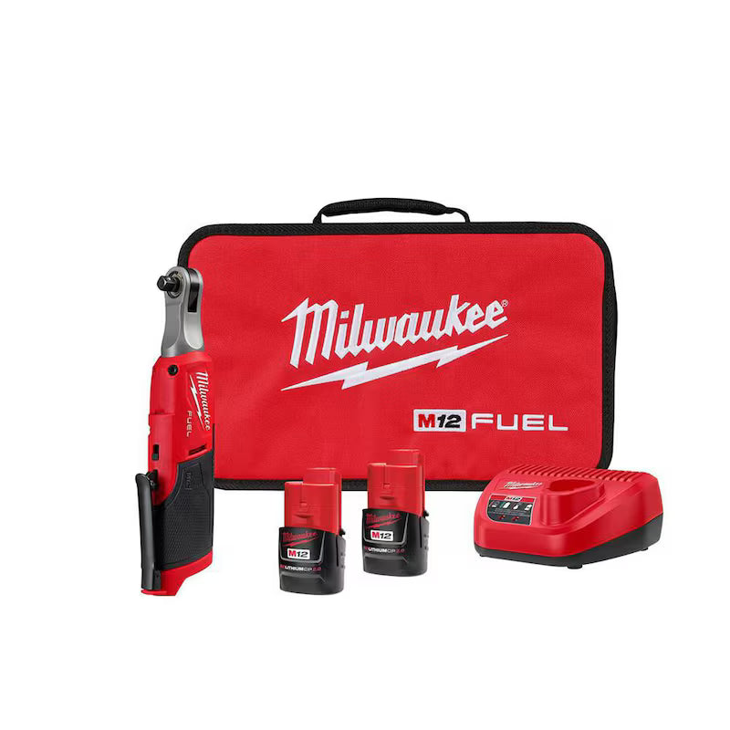 12V Lithium-Ion Brushless Cordless 3/8 in. Ratchet Kit with Batteries, Charger and Bag P642